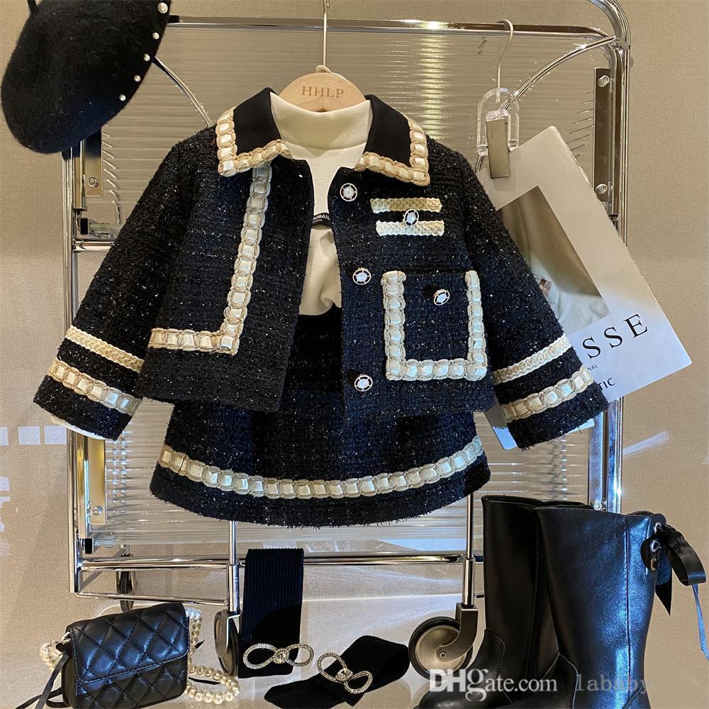 2024 Autumn Winter Baby Girls Clothes Cute Skirt Set Toddler Elegant Two Piece Dress Thick Warm Jacket And Skirt Clothing Sets 2Pcs/Sets Korean Outfit Kids Clothing