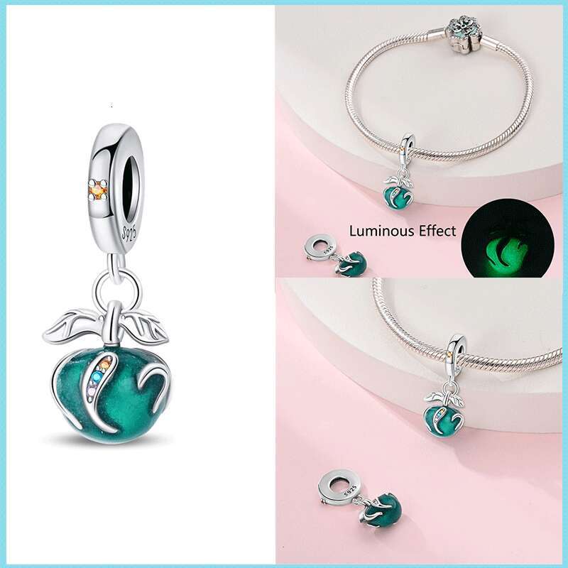 925 Sterling Silver Luminous Apple Lantern Elf Deer Pendant Balloon Rainbow Donut Charms Beads Fit Bracelets DIY Jewelry For Women Luxury Designer jew