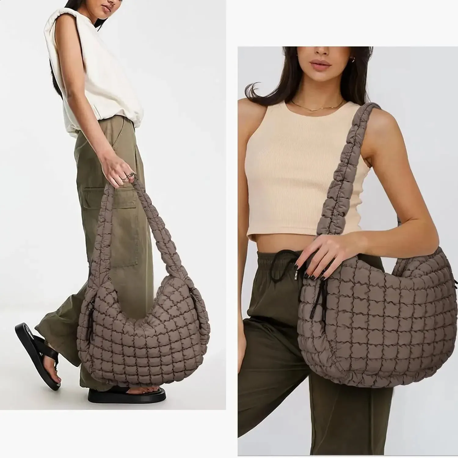 Women Tote Bag Large Quilted Carryall Puffer Shoulder Bag Lightweight Padding Hobo Bag bolsas bolso mujer 240907