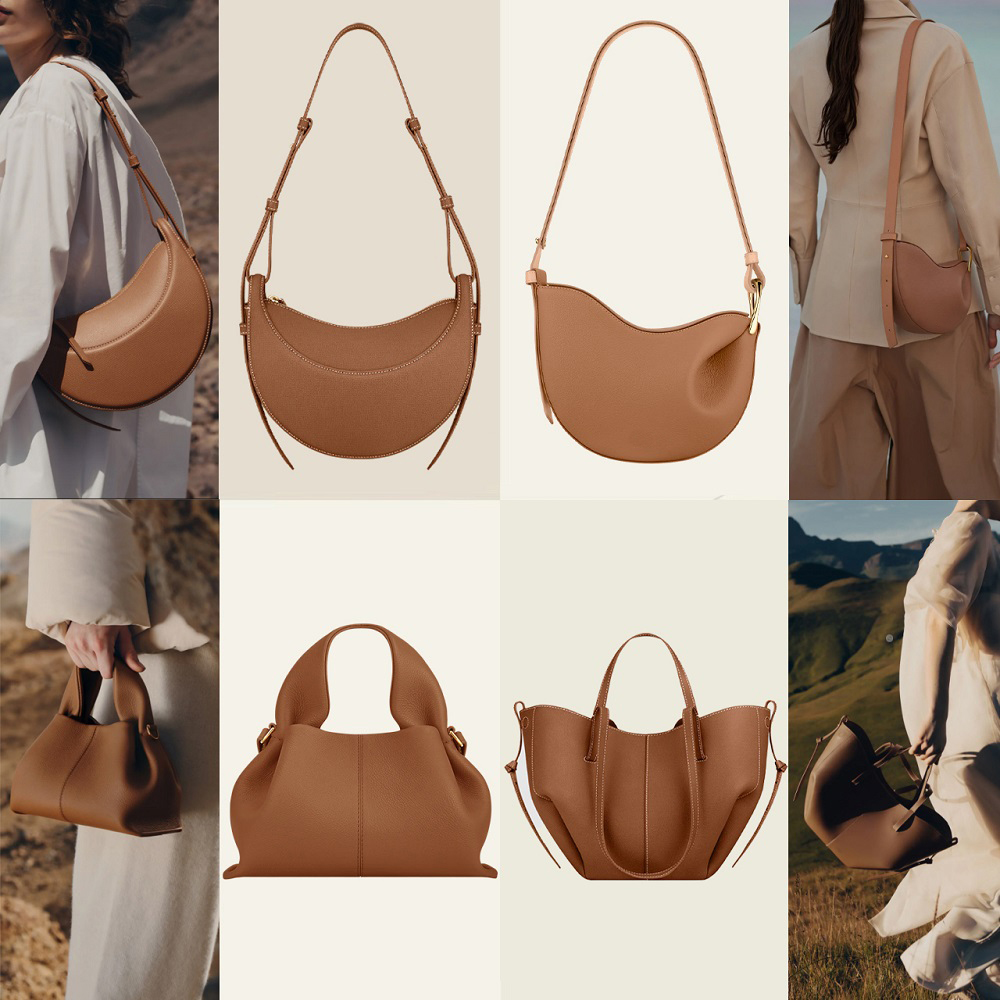Designer Half Moon Smooth Shoulder Black Tote Underarm Fashion Women Cross Body Mini Purse Textured Leather Hobo Bags Polence Polenne Bag