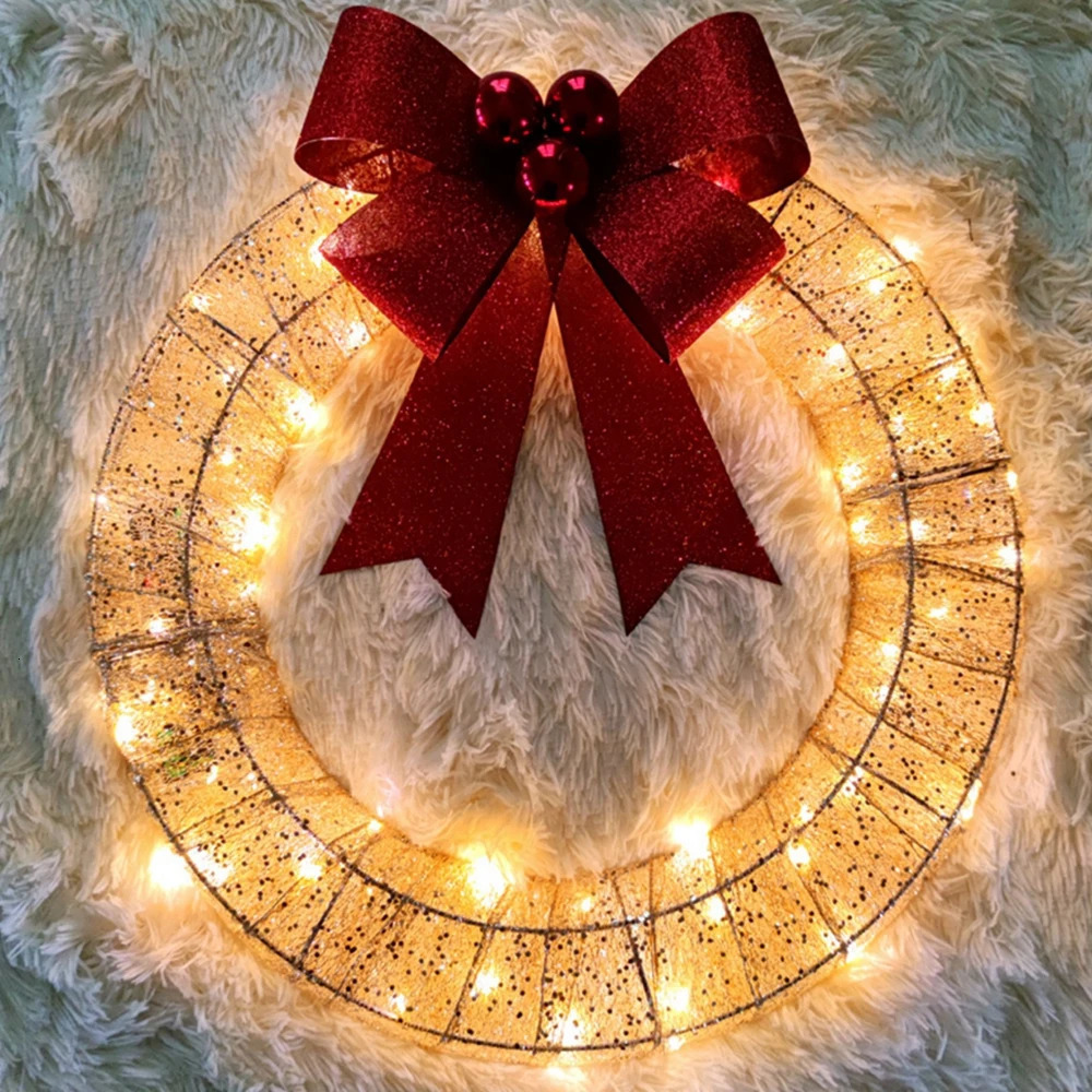 Lighted Christmas Front Metal Xmas Wreath with Light Battery Operated for Home Decor Wall Door Party Holiday 240929