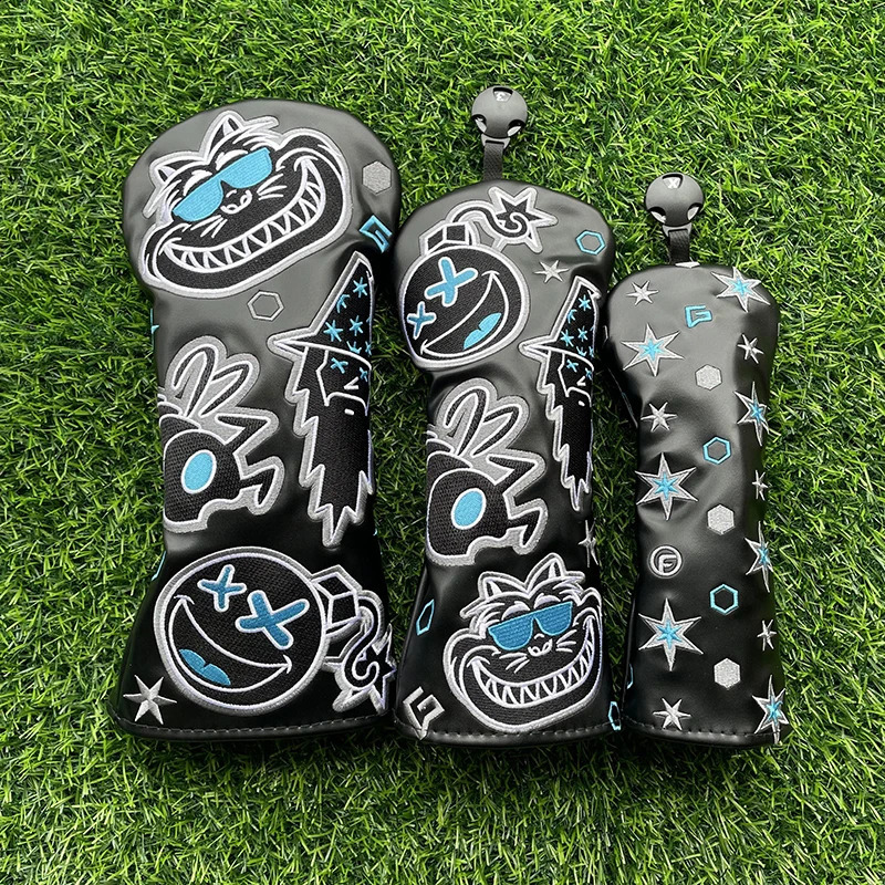 cat wizard Golf Club #1 #3 #5 Wood Headcovers Driver Fairway Woods Cover PU Leather High quality Putter Head Covers 240909