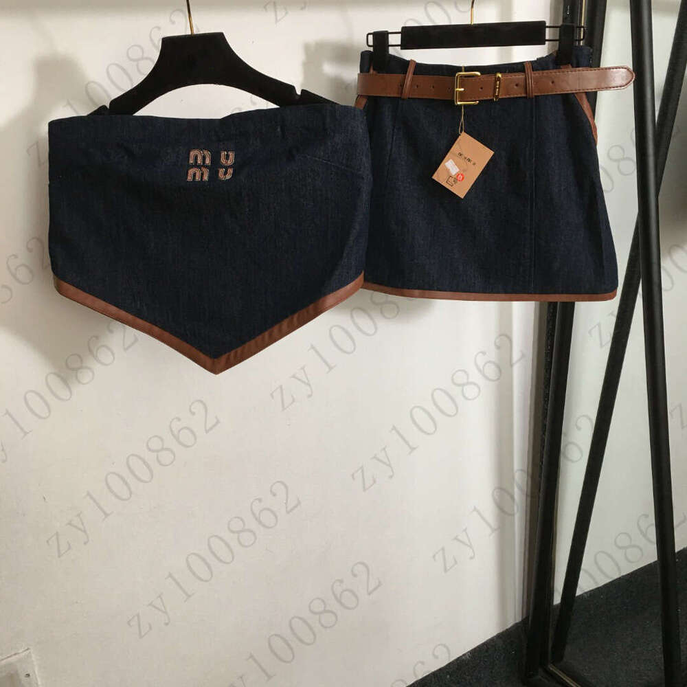 Women skirts suit Designer dresses two-piece brand denim strapless vest top set Women Fashion denim short skirt Casual tank 2pcs Sep 29 5d92
