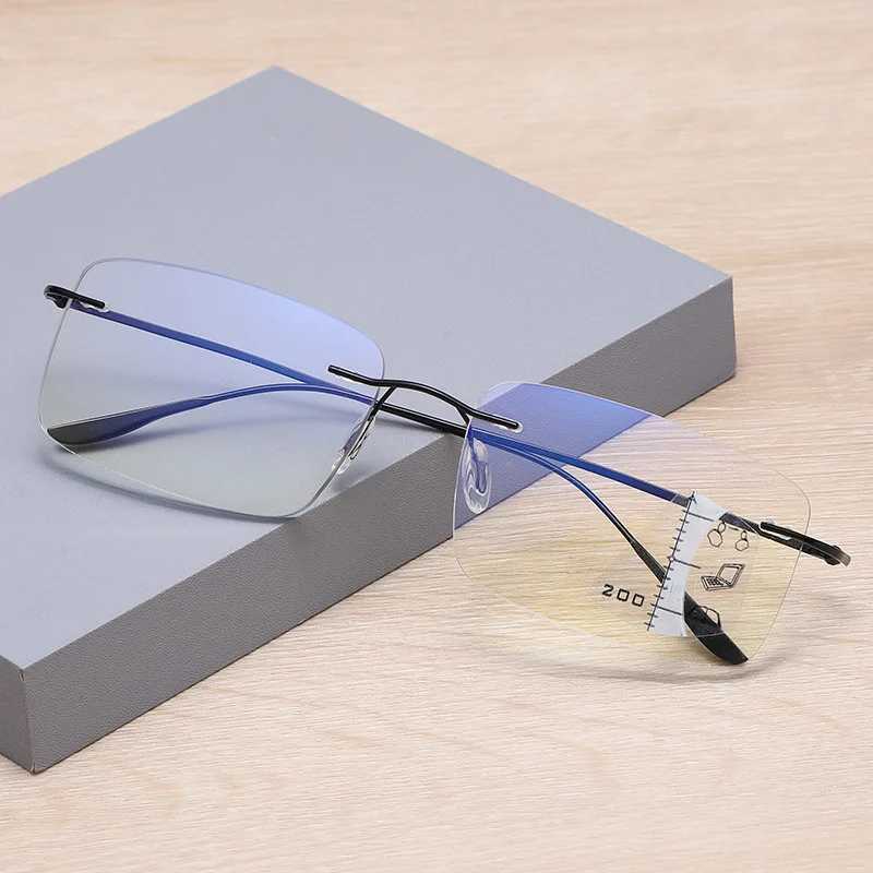 Frameless Anti-blue Progressive Multifocal Reading Glasses Women Smart Zoom Elderly Eyewear Men Protable Presbyopic GlassesXJ240907