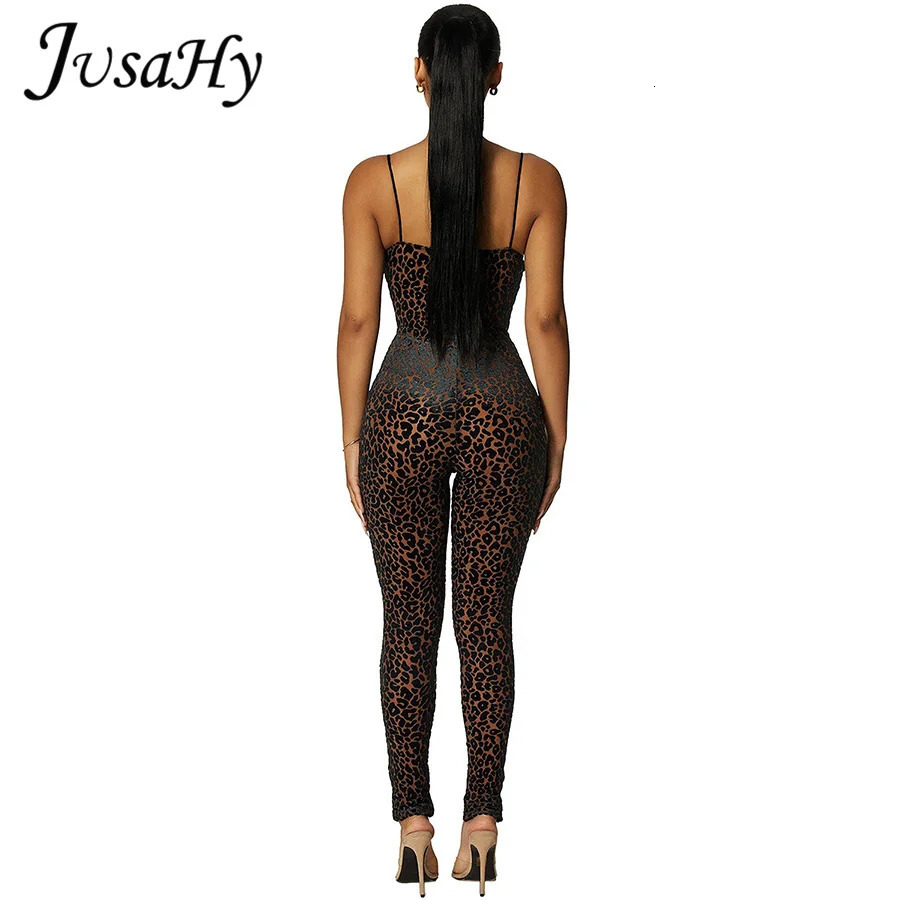 JuSaHy Leopard Print Flocking Jumpsuit for Women Fashion Sleeveless Backless Body-Shaping Casual High Streetwear Female Outfits 240920