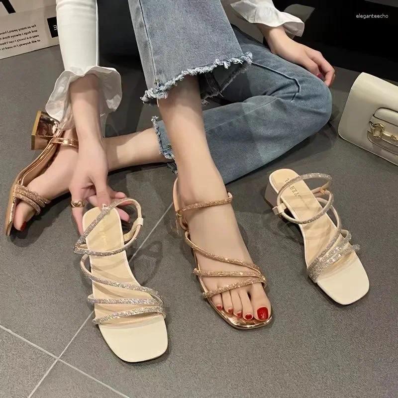 2025 S Fashion Designer Sandals Elegant Female Shoes Womens Rhie Mid Heels High Open Toe Roman Braided Heel Outer Wear