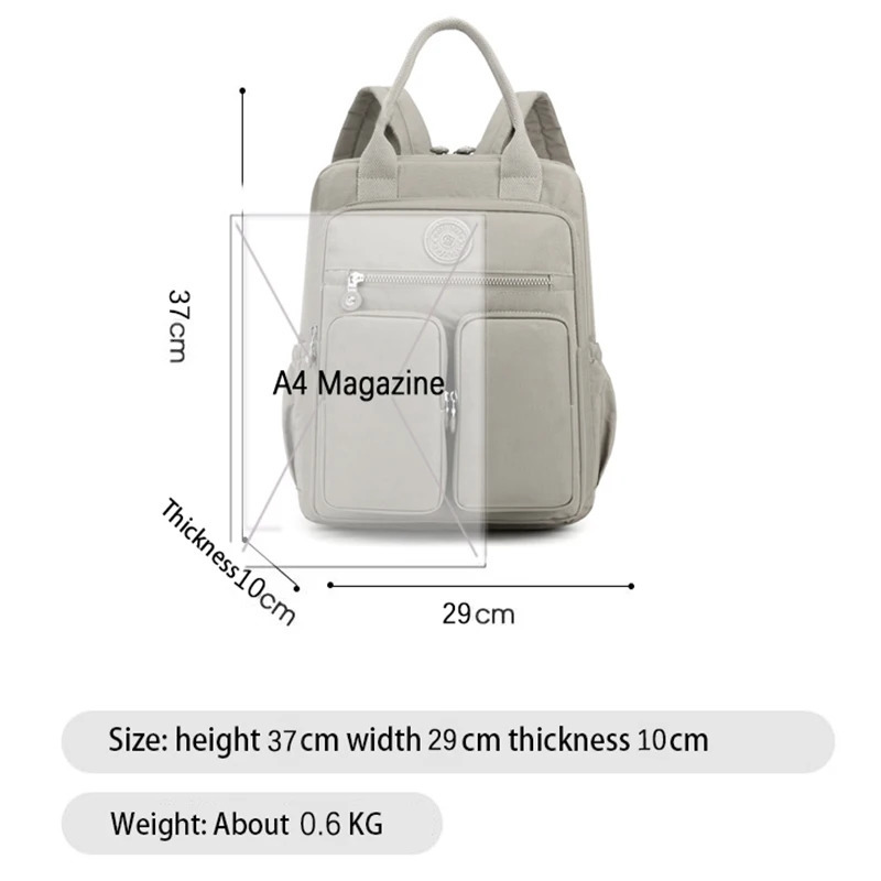 Fashion Woman Waterproof Nylon Soft Handle Solid Multi-pocket Travel Zipper Feminina School Bags Laptop Backpack 240924