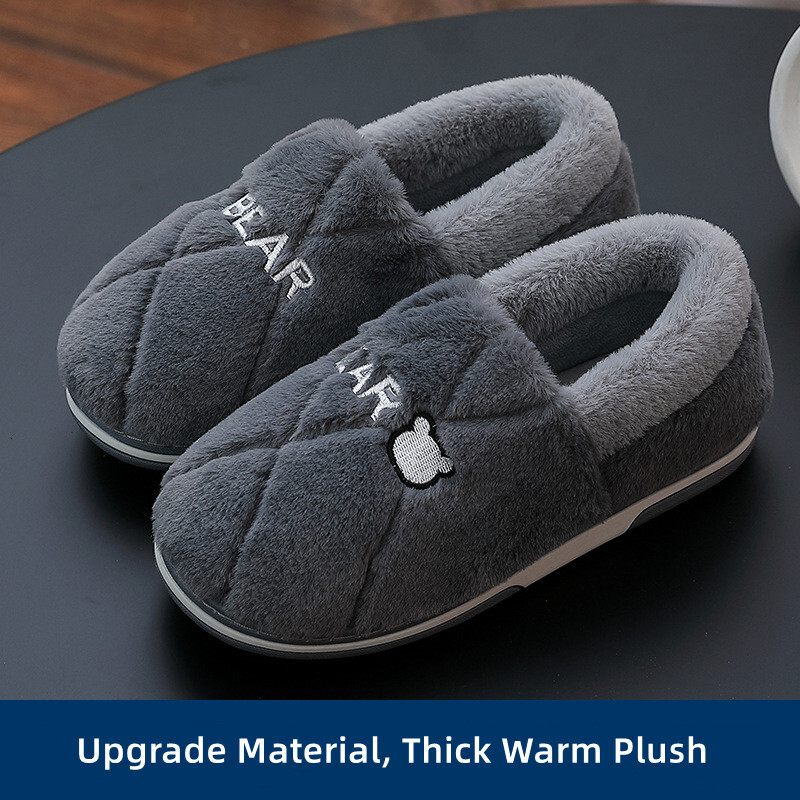 2024 Big Size 48 49 Men Home Slippers Winter Warm Plush Couples Indoor Flats Anti-slip Bedroom Shoes Women Autumn Furry Slides