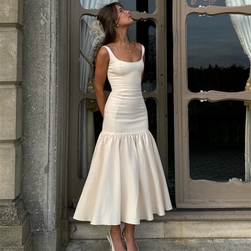 Elegant Ruffles Spliced Suspenders Long Dres Slim Square Collar Sleeveless Vestidos 2024 Summer Fashion Female Party Robe y240929