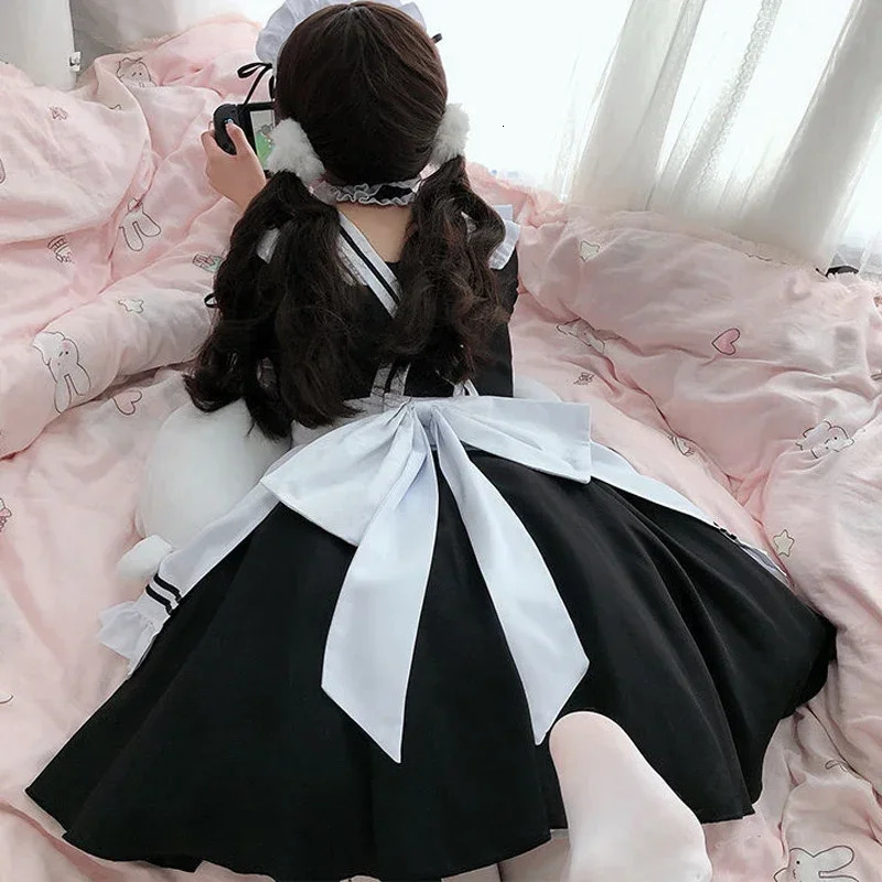 Black and pink Lolita maid costume cute girl cosplay anime show Japanese S5XL 240930