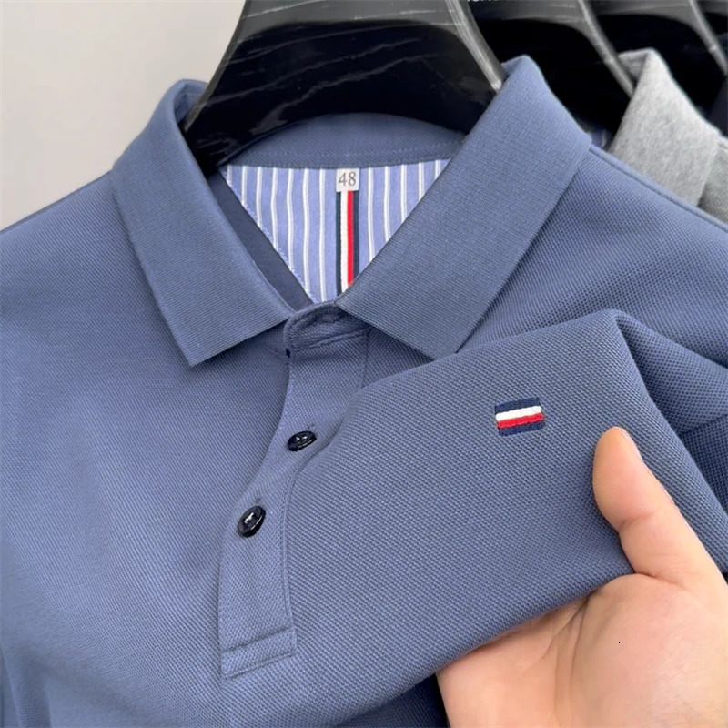 High end summer mens embroidered short sleeved cotton polo shirt business casual lapel Tshirt 240930