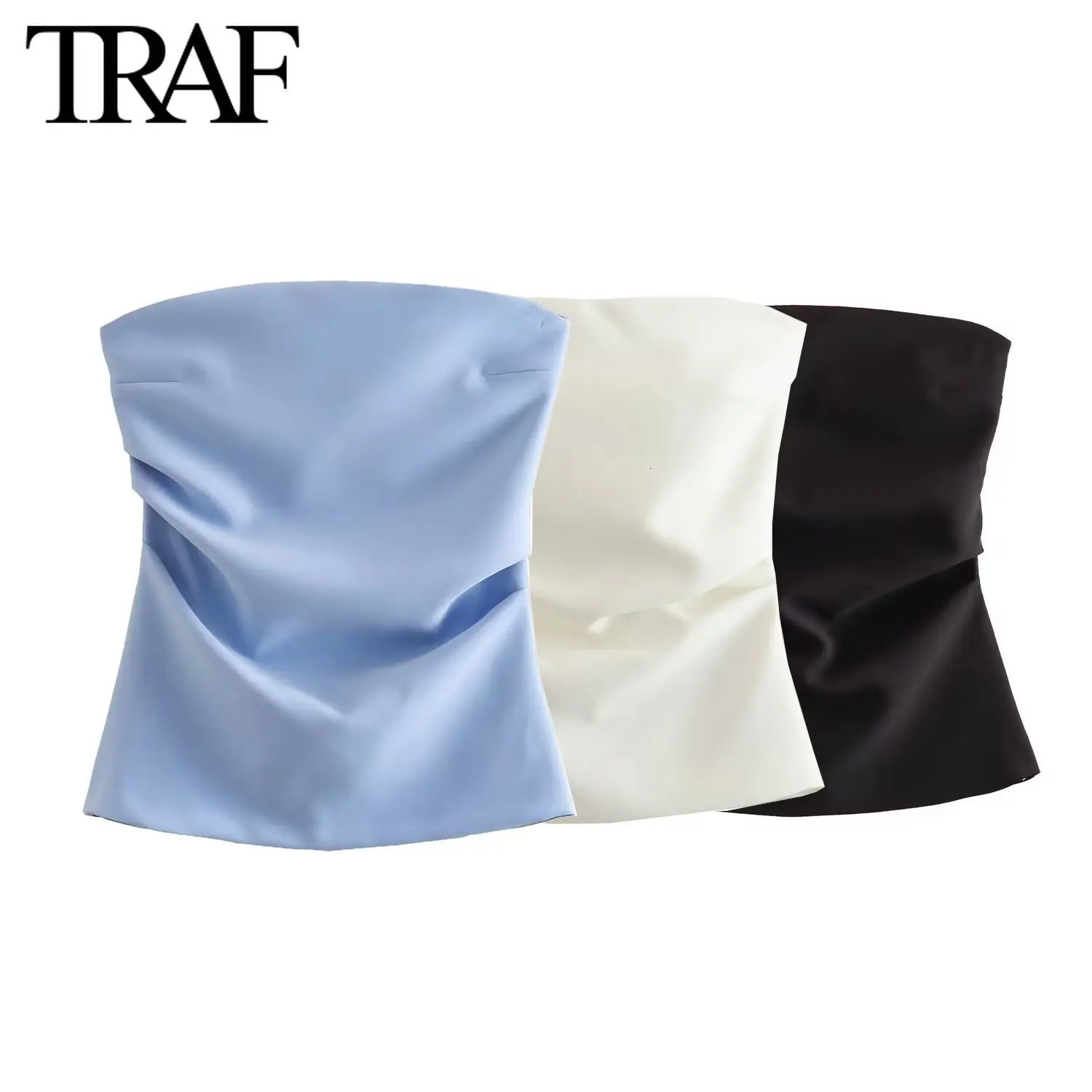 TRAF Women Fashion Summer Back Zipper Strapless Sleeveless Blouse Street Clothing Vest Tank Chic Ladies Crop Tops Mujer 240930