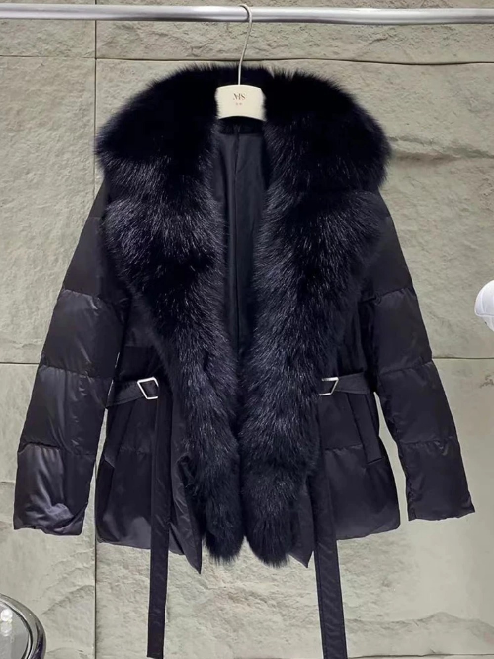 2024 Winter New Natural Fox Fur Collar White Goose Down Jacket Women Warm Parkas Slim Coat With Belt Outwear Female