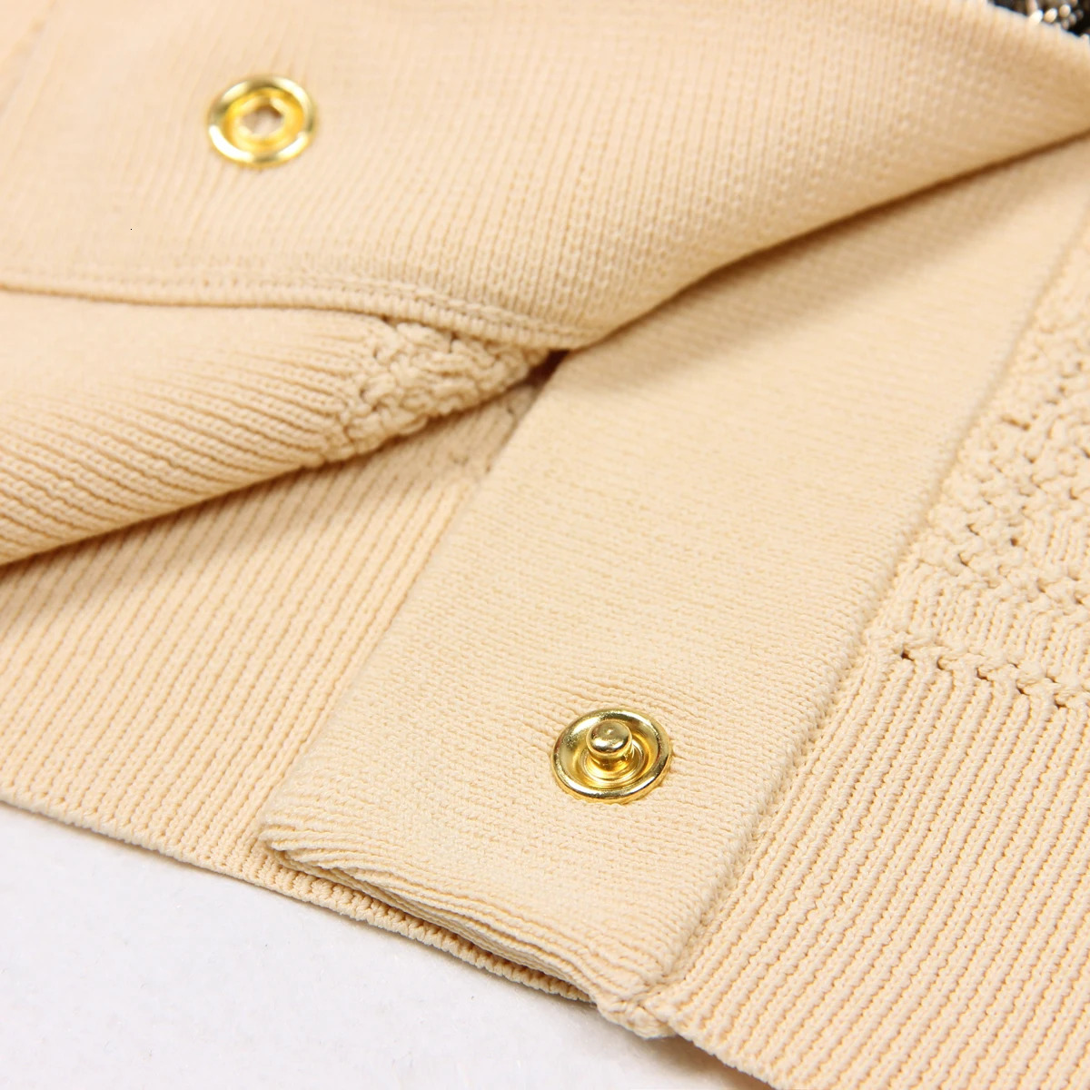 SML High Quality Fashion Elastic Knitted Fabric Labyrinth Hollow Round Neck Single breasted Long Sleeve Slim Fit Women Cardigan 240930
