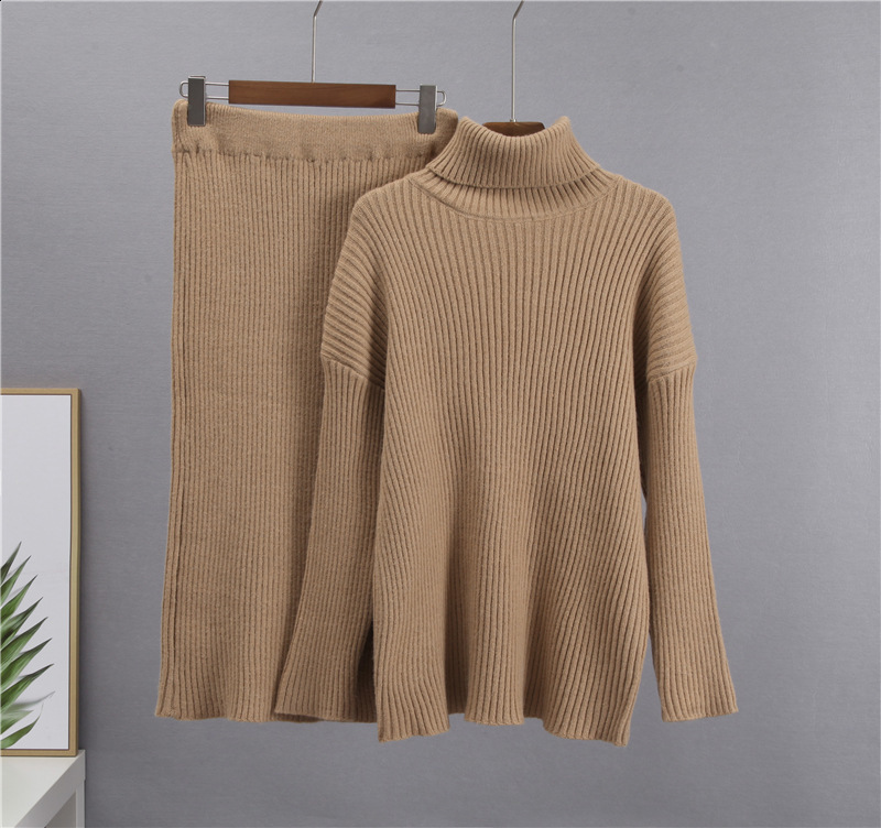 Knitted Wide-leg Pants and Sweaters Women's Tracksuit Autumn Winter Casual Solid White Long Sleeve Jumpers Female 2 Pieces Set 211007