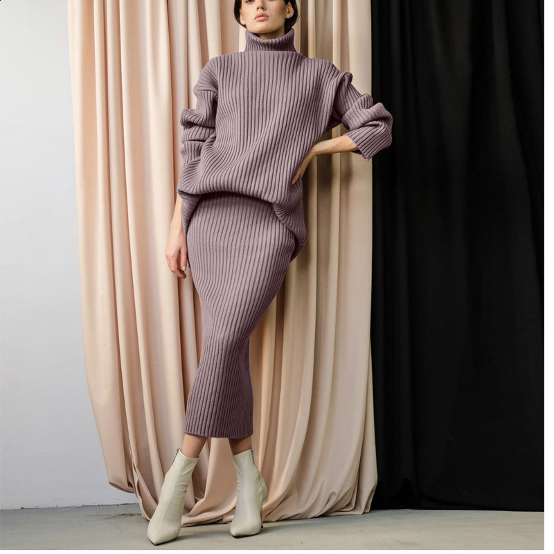 Knitted Wide-leg Pants and Sweaters Women's Tracksuit Autumn Winter Casual Solid White Long Sleeve Jumpers Female 2 Pieces Set 211007