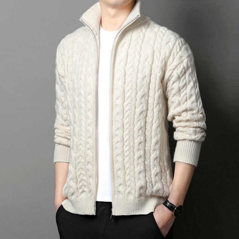 Mens threaded knitted sweater jacket trendy casual loose outer sweater autumn and winter solid color knitted cardiganXJ240930 - view 4