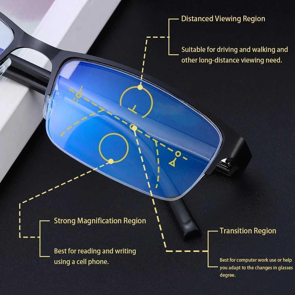 Classic Reading Glasse Multifocal Progressive Glasses Anti Blue UV Presbyopic Glasses Half Frame Automatic Adjustment EyewearXJ240907