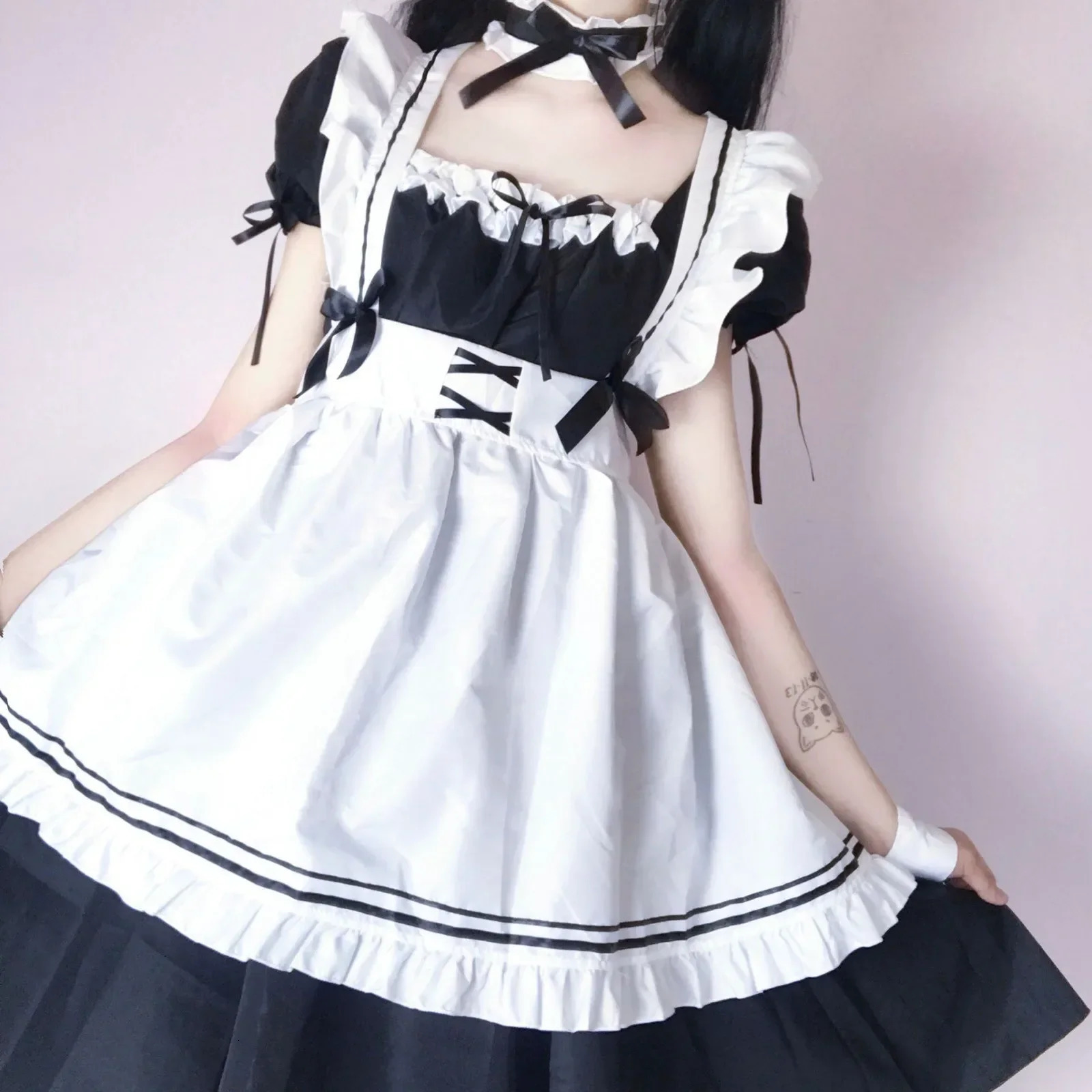 Black and pink Lolita maid costume cute girl cosplay anime show Japanese S5XL 240930
