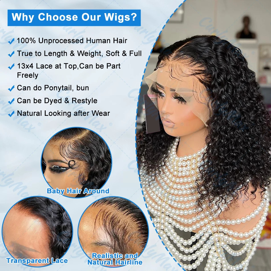 Brazilian Short Bob 13x4 Lace Front Human Hair Wig Deep Wave 13x6 HD Transparent Lace Front Curl 5x5 Female Closed Wig 240921