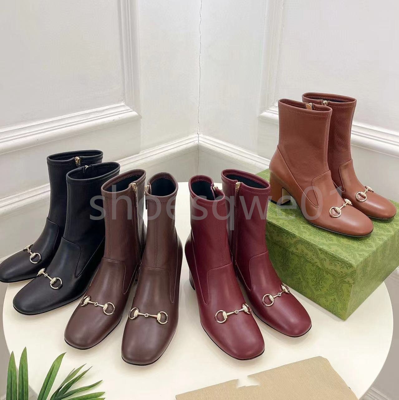 High heeled boots designer Soft cowhide Autumn winter Coarse heel women shoes 100% real leather zipper Fashion letter Metal buckle lady Heels 10cm 6cm Large35-41 box