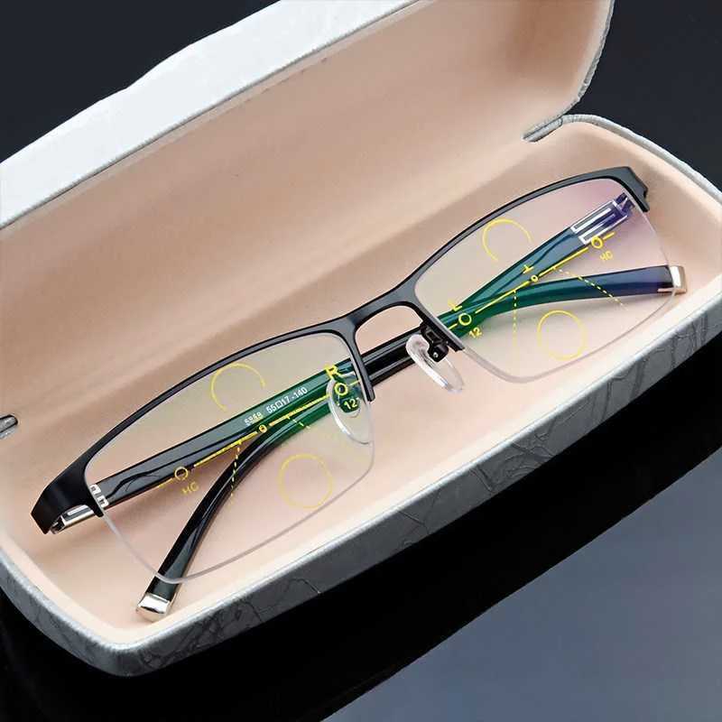 Classic Reading Glasse Multifocal Progressive Glasses Anti Blue UV Presbyopic Glasses Half Frame Automatic Adjustment EyewearXJ240907
