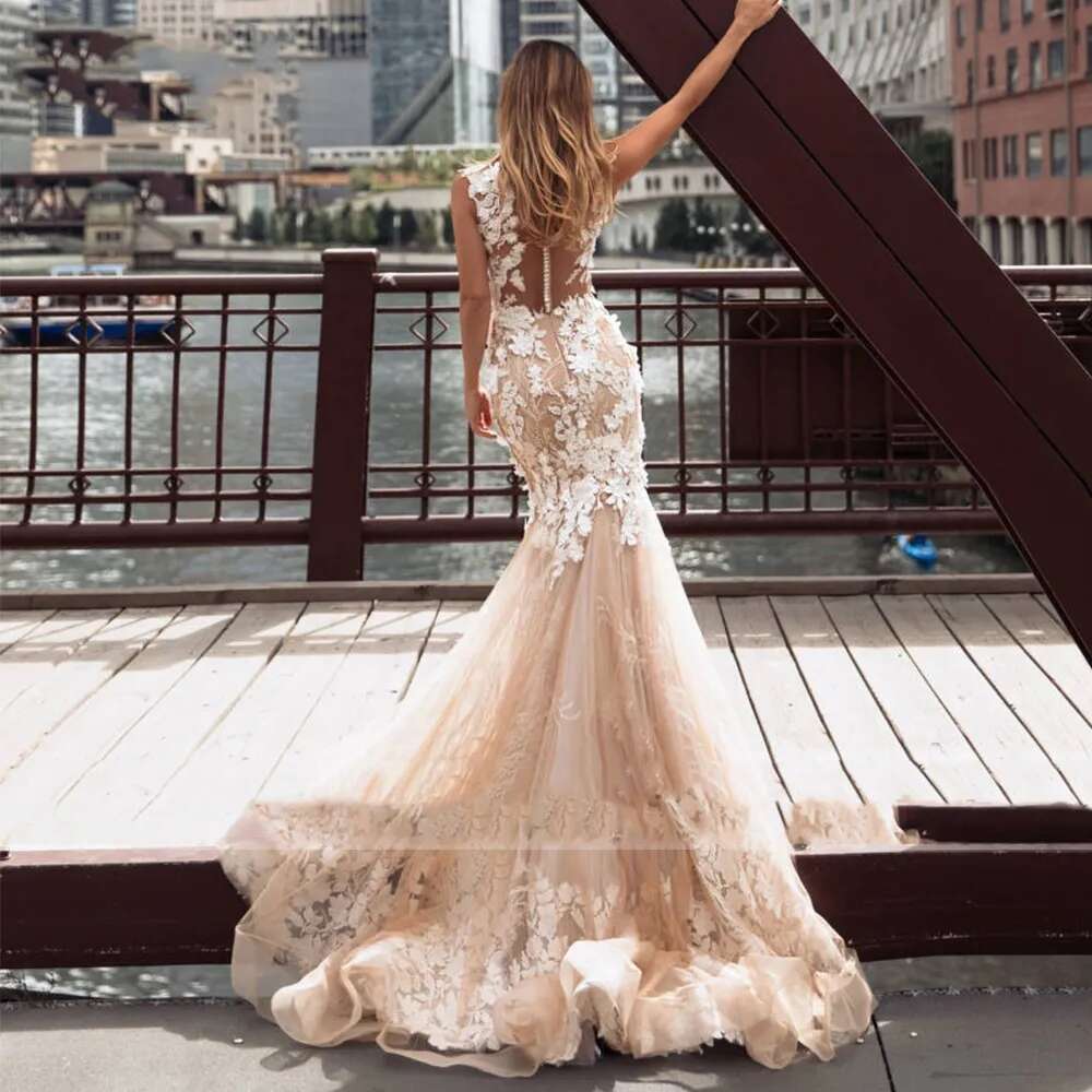 Exquisite Wedding Dresses Sleeveless Mermaid or Length Bridal Gowns Lace Appliques Sexy Robes Dressed From Novia 2024