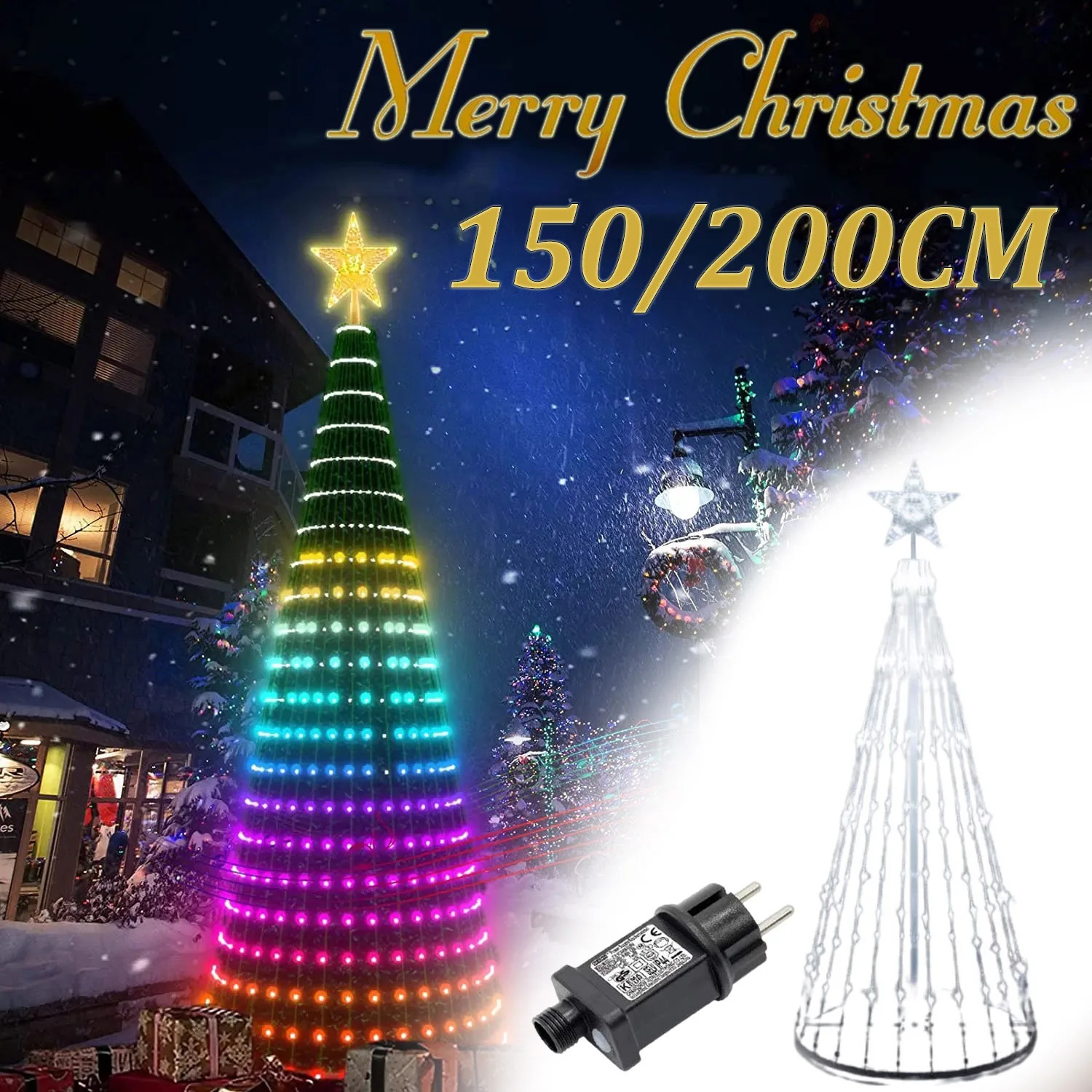 LED Christmas tree light exhibition string lights waterfall star outdoor colorful garden courtyard wedding party EU plug 240929