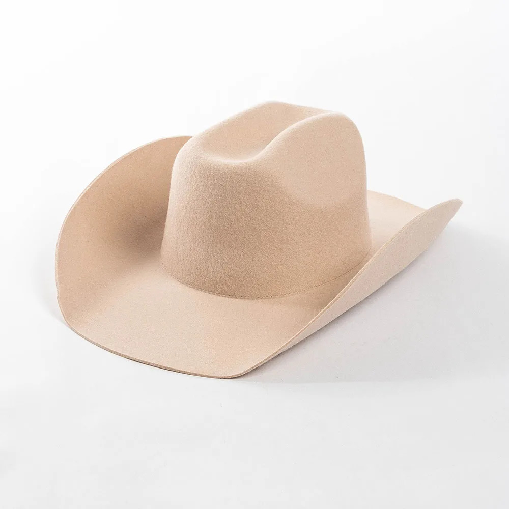 100% Wool Western Felt Cowboy Hat Mens Fedora Country Original Edge Brim 240927