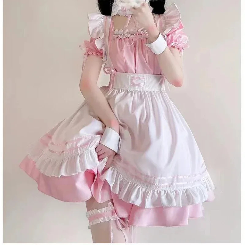 Black and pink Lolita maid costume cute girl cosplay anime show Japanese S5XL 240930