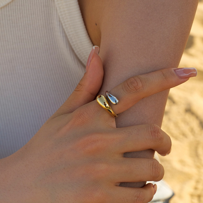 Vacuum Electroplated 18k Gold Stainless Steel Geometric Adjustable Finger Rings for Women's Personalized Band Ring Chunky Jewelry Wholesale
