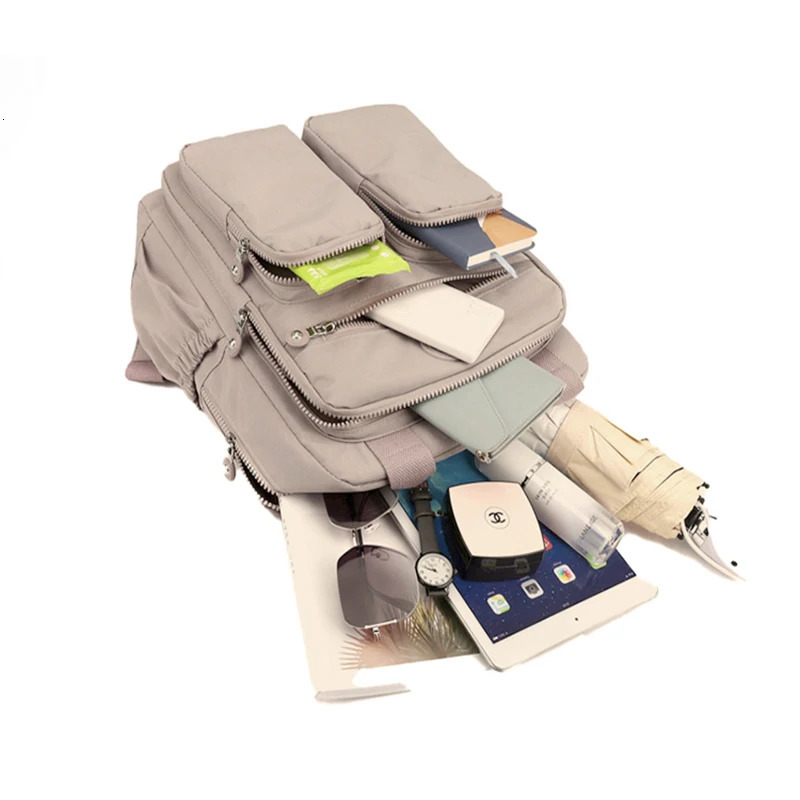Fashion Woman Waterproof Nylon Soft Handle Solid Multi-pocket Travel Zipper Feminina School Bags Laptop Backpack 240924