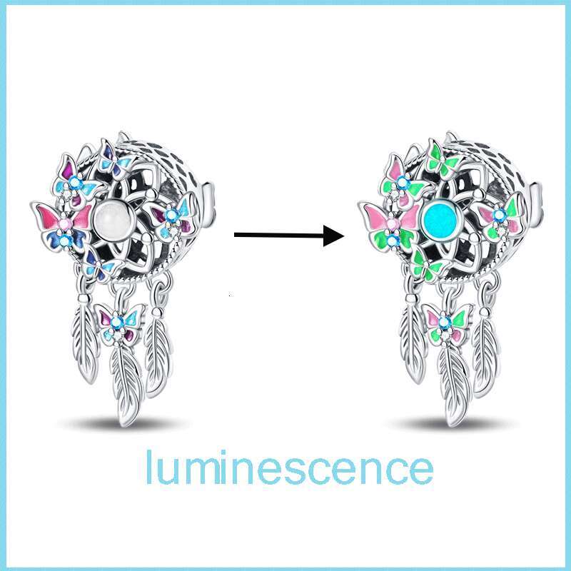 925 Sterling Silver Colorful Luminous Lotus Butterfly Dream Catcher Charms Beads Fit 925 Original Bracelets DIY Jewelry For women Luxury designer jewe