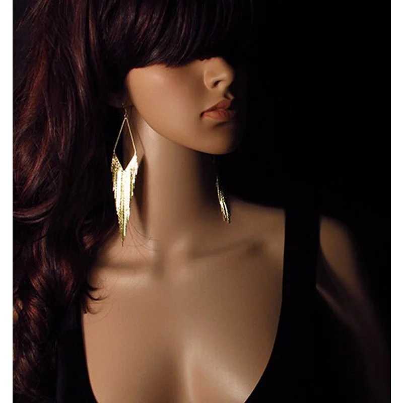 Fashion Gold Color Long Tassel Earrings Jewelry Vintage Metal Statement Fringe Earrings Charm Drop Dangle Big Earing for WomenX240928