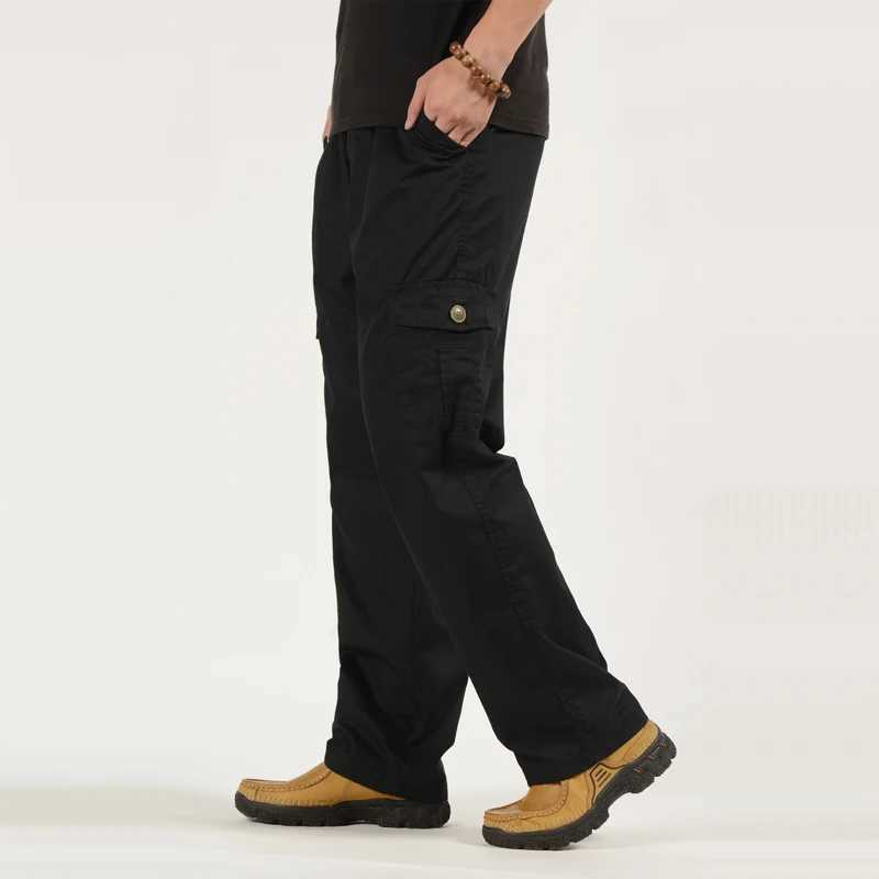 Mens oversized cargo pants with multiple pockets military mens pants plus size drawstring pockets tactical pants khaki straight pants W240930