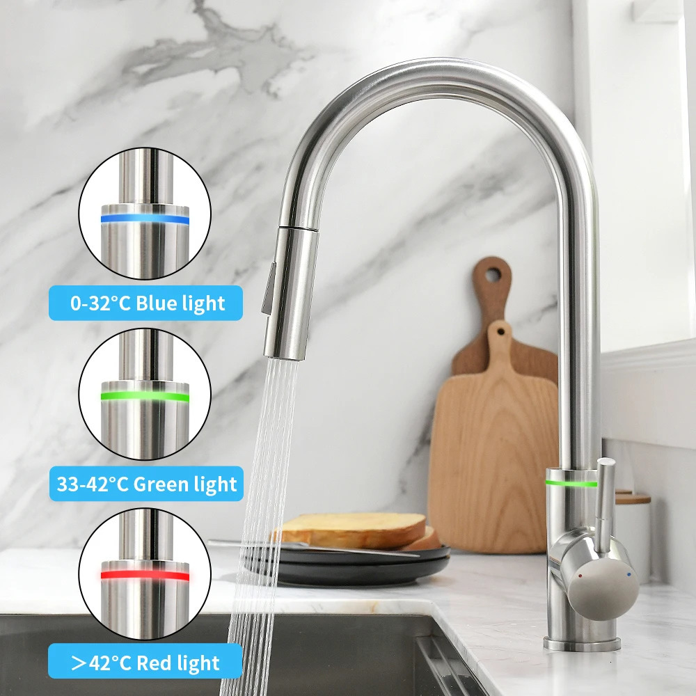 Intelligent touch stainless steel kitchen LED faucet crane for sensor kitchen faucet sink rotation touch faucet mixer faucet 240929