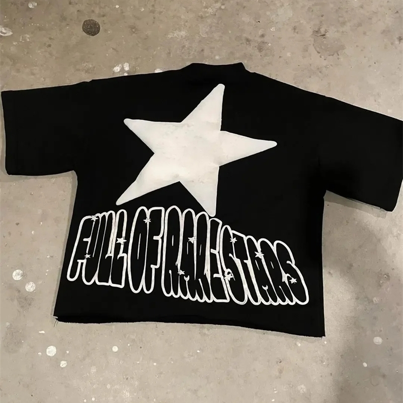 High Street Goth Pink Star Printed T-shirt Street clothing y2k top oversized graphic T-shirt Harajuku short sleeve men wear 240929