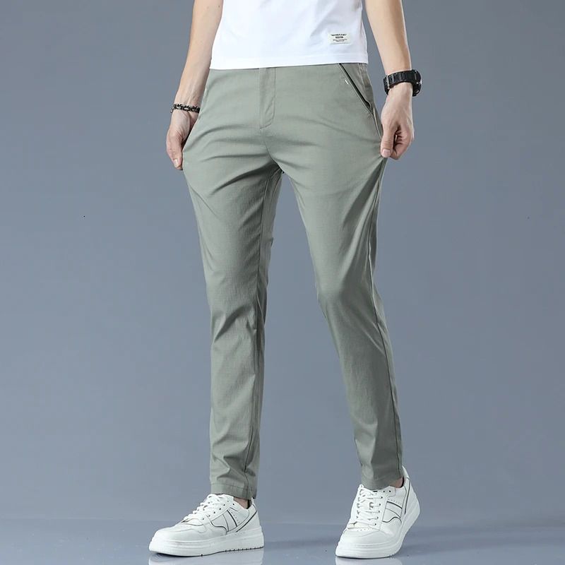 Slim Fit Casual Pants Men Lightweight Classic Straight Trousers for Breathable Cotton Joggers Business Solid khaki 240921