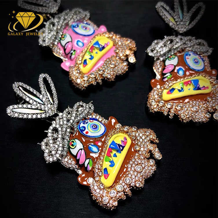 Hiphop Cartoon Men New Design Jesus Head Charms Necklace Pendant Iced Out Moissanite Enamel Colorful 925 Silver Face Pendant