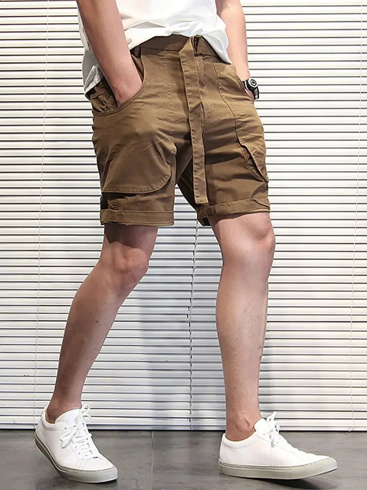 Mens shorts with pockets mens cargo shorts wide and loose green pocket solid Y2k elegant wholesale retro cotton print 240929