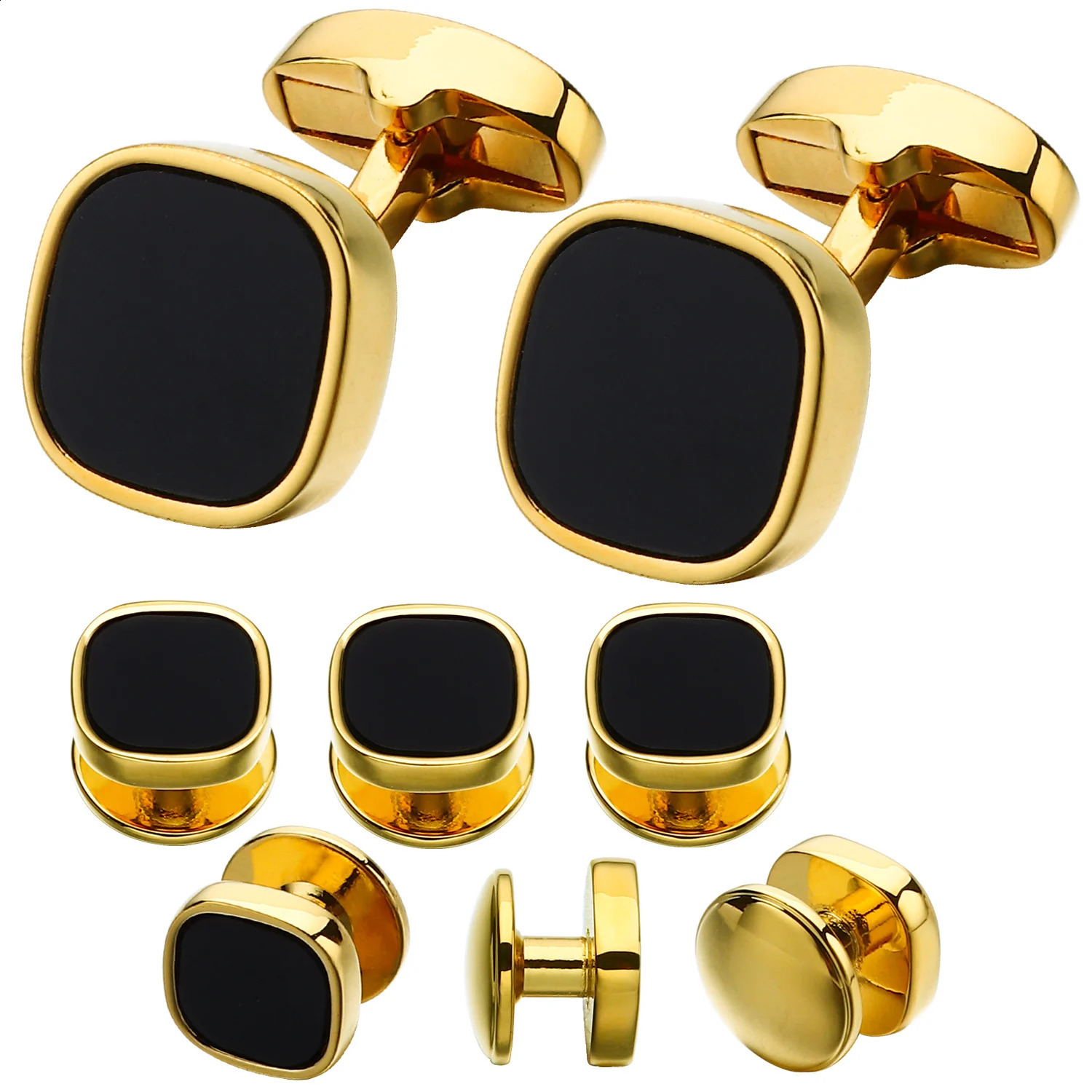 HAWSON Cufflinks and Studs for MenFashion Black Stone Cufflinks and tuxedo shirt Studs Set-Party for men Accessories Gift 240921