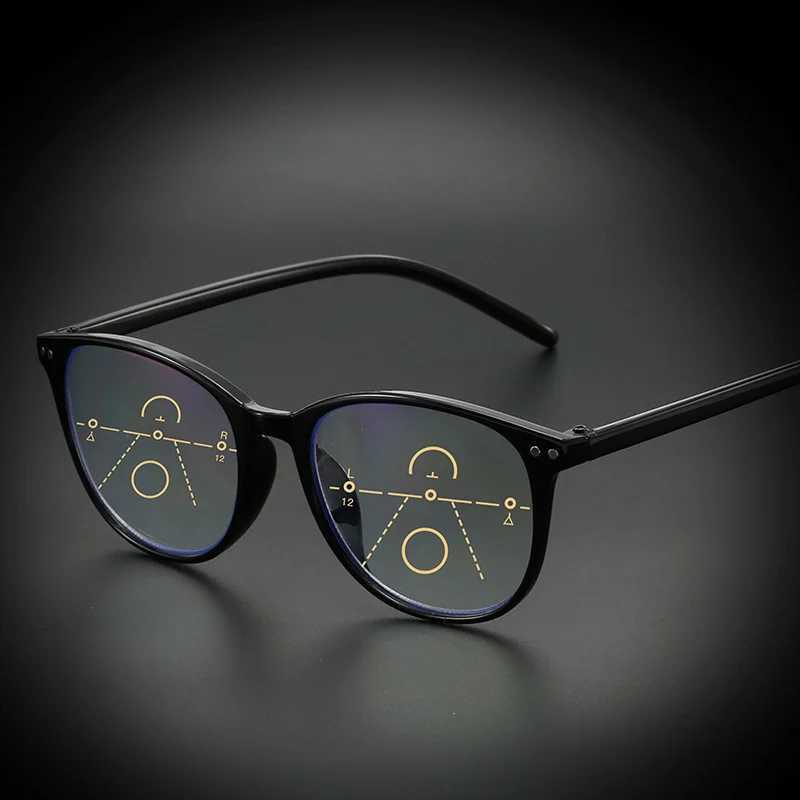 Retro Progressive Multifocal Reading Glasses Women Big Frame Anti Blue Rays Eye Protection Presbyopic Eyewear+1.0 To +4.0XJ240907