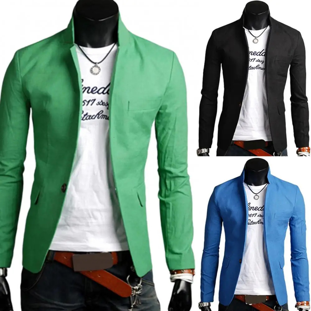 Business Blazer Autumn Pockets Men Coat Blazer Solid Color Lapel Collar Button Decor Business Blazer 240930