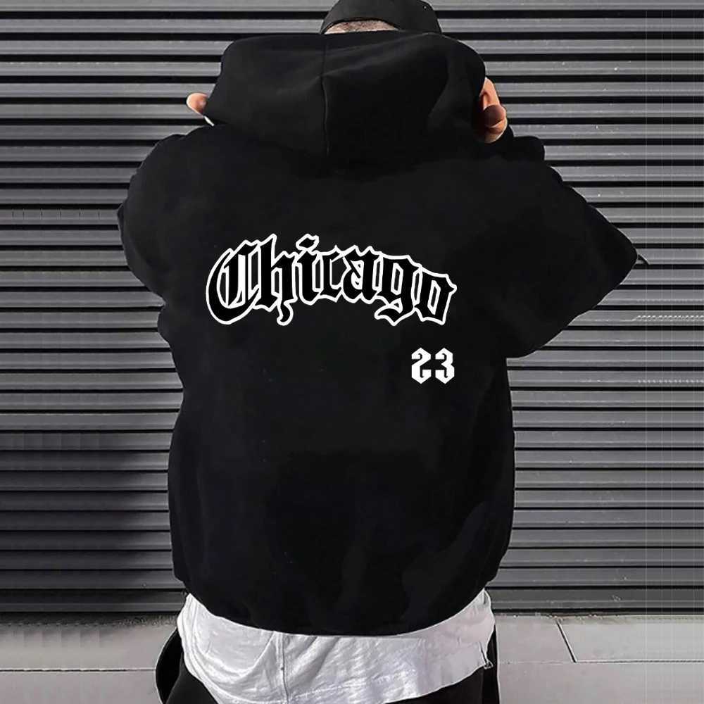 Chicago Hoodie Gothic Alphabet Printed Sweatshirt Womens Super Large Hoodie Zipper Spring and Autumn Wool Street Clothing Y2k Clothing Top W250207