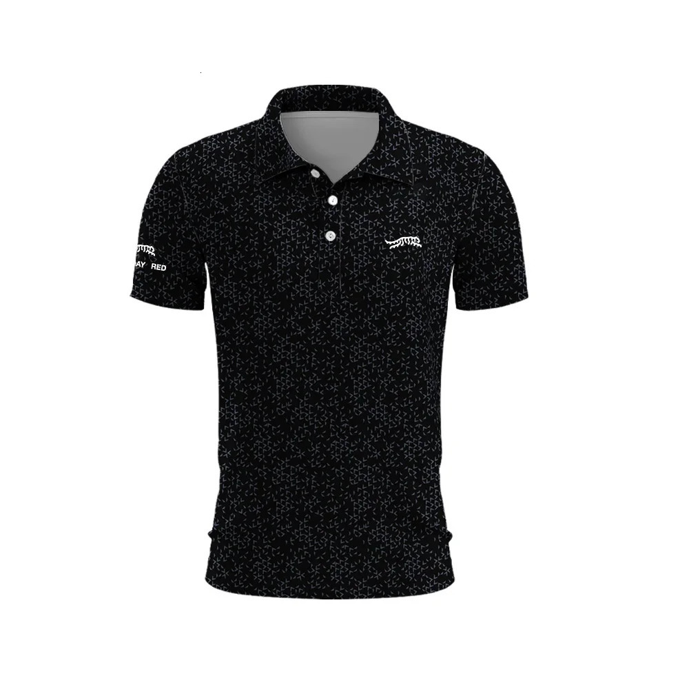Tiger Woods Golf Sun Day Red Spotted Pattern Mens Summer TShirt Top Quick Drying Club Button Up Polo Shirt 240921