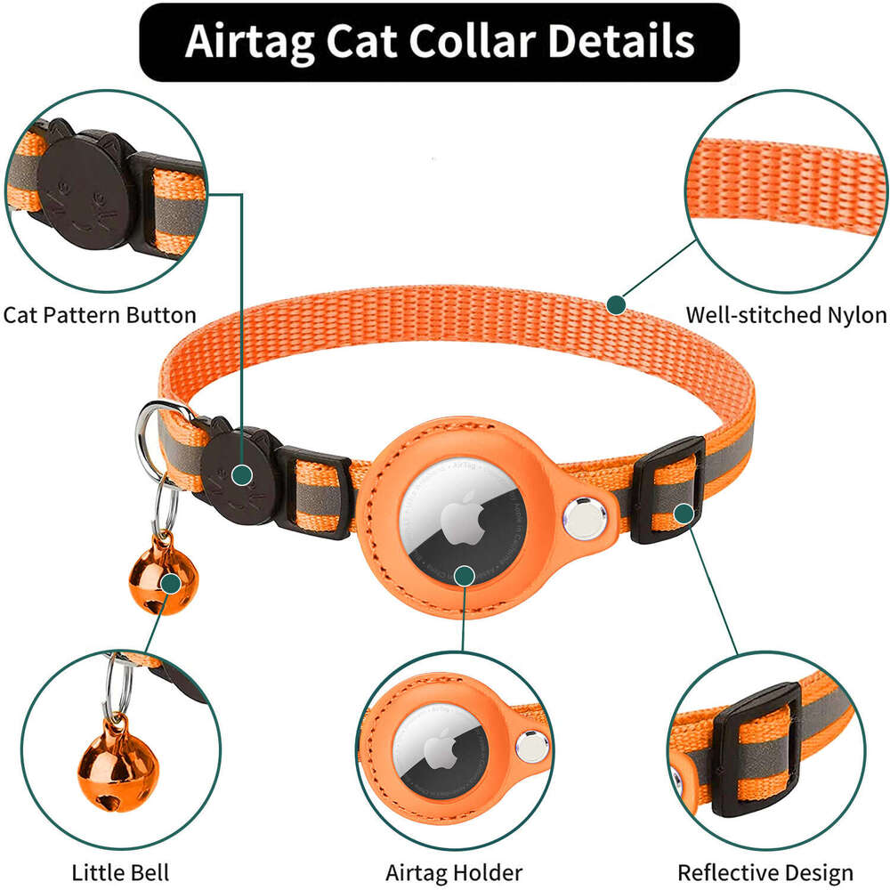 Hot Sale Adjustable Breakaway Buckle Reflective Anti-Loss Cat Collar With PU Airtag Holder