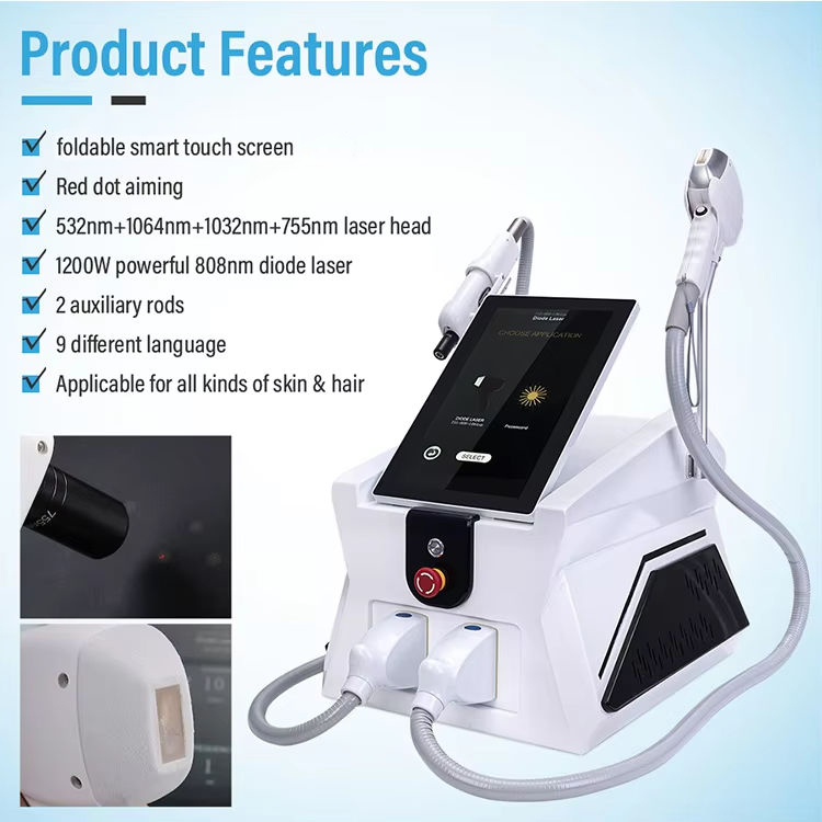 New Diode Laser 755 808 1064 Ice Hair Removal + Picosecond No Fast Tattoo Removal Pigment Correction Anti-acne Freckle Mole Lightening 2 Handles Machi