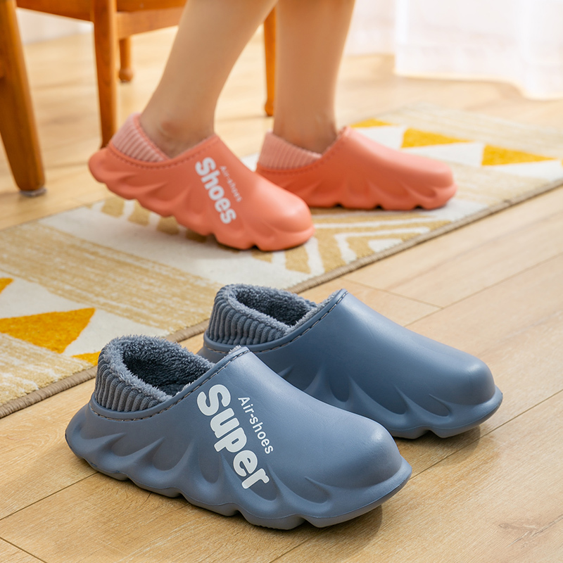 Men's Big Size Winter Slippers Home PU Leather Shoes for Men Indoor Waterproof Fur Cotton Women Bedroom Slipper Flat Houseshoes