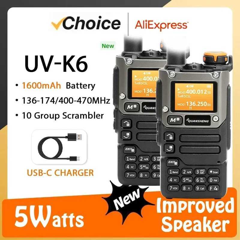 Walkie Talkie 2PCS Quansheng UV-K6 5W Walkie Talkie UV-K58 UV-K5(8) 2Way Radio USB-C Direct Charge Multi Band AM FM UHF VHF DTMF UV-K5 Upgrade Q240930