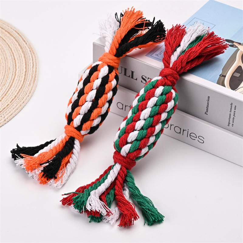 Christmas Candy Style Cotton Dog Bite Toys Chews Bone Ball Knot Durable Braided Pet Supplies Aggressive Chewers Puppy Teething Value Tug